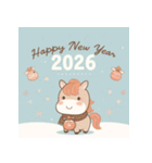 キュートポップ 2026年 あけおめ 馬 年賀状（個別スタンプ：7）
