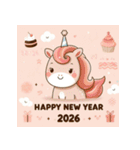 キュートポップ 2026年 あけおめ 馬 年賀状（個別スタンプ：20）