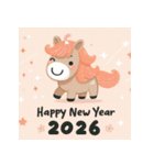 キュートポップ 2026年 あけおめ 馬 年賀状（個別スタンプ：21）