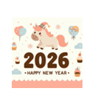 キュートポップ 2026年 あけおめ 馬 年賀状（個別スタンプ：39）