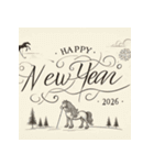 鉛筆手書 2026年 あけおめ 午年 馬 年賀状（個別スタンプ：2）