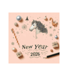 鉛筆手書 2026年 あけおめ 午年 馬 年賀状（個別スタンプ：4）