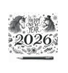 鉛筆手書 2026年 あけおめ 午年 馬 年賀状（個別スタンプ：5）
