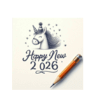 鉛筆手書 2026年 あけおめ 午年 馬 年賀状（個別スタンプ：6）