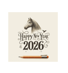 鉛筆手書 2026年 あけおめ 午年 馬 年賀状（個別スタンプ：8）