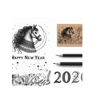 鉛筆手書 2026年 あけおめ 午年 馬 年賀状（個別スタンプ：9）