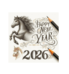 鉛筆手書 2026年 あけおめ 午年 馬 年賀状（個別スタンプ：12）
