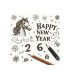 鉛筆手書 2026年 あけおめ 午年 馬 年賀状（個別スタンプ：13）