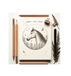 鉛筆手書 2026年 あけおめ 午年 馬 年賀状（個別スタンプ：14）