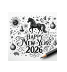 鉛筆手書 2026年 あけおめ 午年 馬 年賀状（個別スタンプ：15）