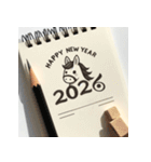 鉛筆手書 2026年 あけおめ 午年 馬 年賀状（個別スタンプ：16）