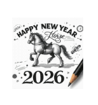 鉛筆手書 2026年 あけおめ 午年 馬 年賀状（個別スタンプ：17）