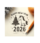 鉛筆手書 2026年 あけおめ 午年 馬 年賀状（個別スタンプ：18）