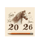鉛筆手書 2026年 あけおめ 午年 馬 年賀状（個別スタンプ：19）