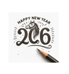 鉛筆手書 2026年 あけおめ 午年 馬 年賀状（個別スタンプ：20）
