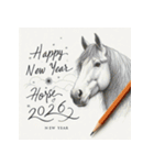 鉛筆手書 2026年 あけおめ 午年 馬 年賀状（個別スタンプ：21）