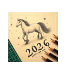 鉛筆手書 2026年 あけおめ 午年 馬 年賀状（個別スタンプ：22）