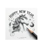 鉛筆手書 2026年 あけおめ 午年 馬 年賀状（個別スタンプ：23）