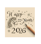 鉛筆手書 2026年 あけおめ 午年 馬 年賀状（個別スタンプ：25）