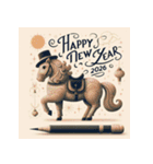 鉛筆手書 2026年 あけおめ 午年 馬 年賀状（個別スタンプ：26）