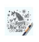 鉛筆手書 2026年 あけおめ 午年 馬 年賀状（個別スタンプ：27）