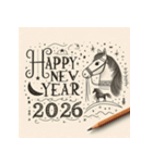 鉛筆手書 2026年 あけおめ 午年 馬 年賀状（個別スタンプ：28）