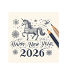 鉛筆手書 2026年 あけおめ 午年 馬 年賀状（個別スタンプ：29）
