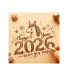 鉛筆手書 2026年 あけおめ 午年 馬 年賀状（個別スタンプ：30）