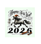 鉛筆手書 2026年 あけおめ 午年 馬 年賀状（個別スタンプ：32）