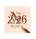 鉛筆手書 2026年 あけおめ 午年 馬 年賀状（個別スタンプ：33）