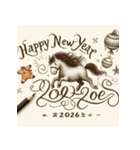 鉛筆手書 2026年 あけおめ 午年 馬 年賀状（個別スタンプ：34）