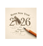 鉛筆手書 2026年 あけおめ 午年 馬 年賀状（個別スタンプ：35）