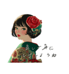 和の彩りで贈るレトロ美人スタンプ 2026（個別スタンプ：12）