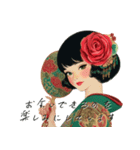 和の彩りで贈るレトロ美人スタンプ 2026（個別スタンプ：13）