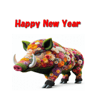 十二支全部 あけおめ 年賀状 フラワー（個別スタンプ：40）