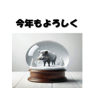 十二支全部 あけおめ 年賀状 スノードーム（個別スタンプ：36）