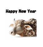 十二支全部 あけおめ 年賀状 木彫り（個別スタンプ：4）