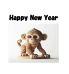 十二支全部 あけおめ 年賀状 木彫り（個別スタンプ：28）