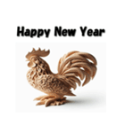 十二支全部 あけおめ 年賀状 木彫り（個別スタンプ：31）