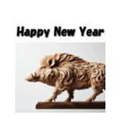 十二支全部 あけおめ 年賀状 木彫り（個別スタンプ：38）