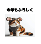 十二支全部 あけおめ 年賀状 三毛猫（個別スタンプ：3）