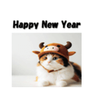 十二支全部 あけおめ 年賀状 三毛猫（個別スタンプ：5）