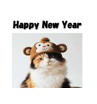 十二支全部 あけおめ 年賀状 三毛猫（個別スタンプ：27）