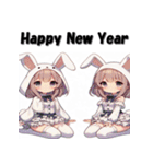 十二支全部 あけおめ 年賀状 着ぐるみ娘（個別スタンプ：12）