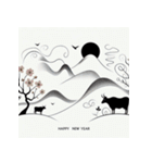 十二支全部 あけおめ 年賀状 絵画4（個別スタンプ：6）