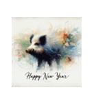 十二支全部 あけおめ 年賀状 絵画3（個別スタンプ：37）