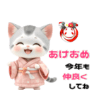 サバ白 着物ねこ♡年末年始 年賀 3D（個別スタンプ：8）