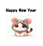 十二支全部 あけおめ 年賀状 三毛猫2（個別スタンプ：2）