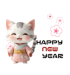 サバトラ 着物ねこ♡年末年始 年賀 3D（個別スタンプ：3）