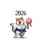 2026 あけおめ太っちょ柴犬 和服 着物で（個別スタンプ：1）